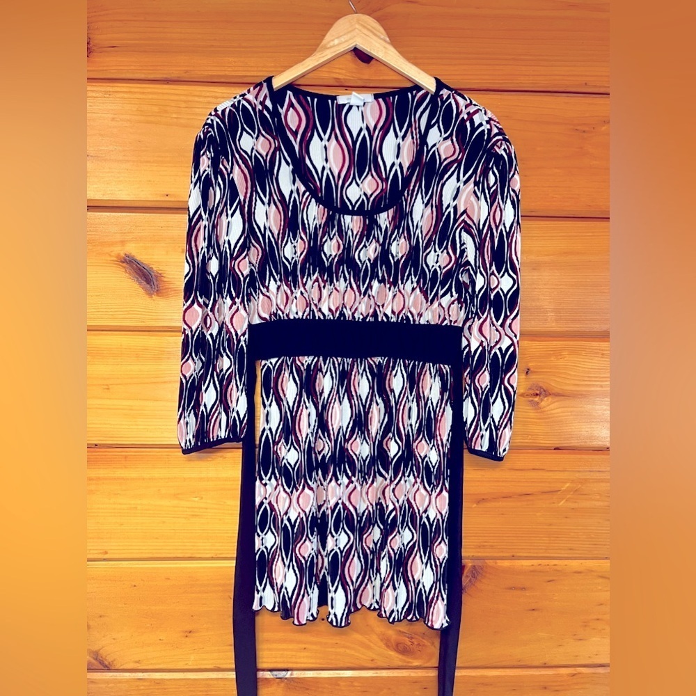 Dress Barn Crinkle Multicolored 3/4 Sleeve Tie Back Mini Dress M